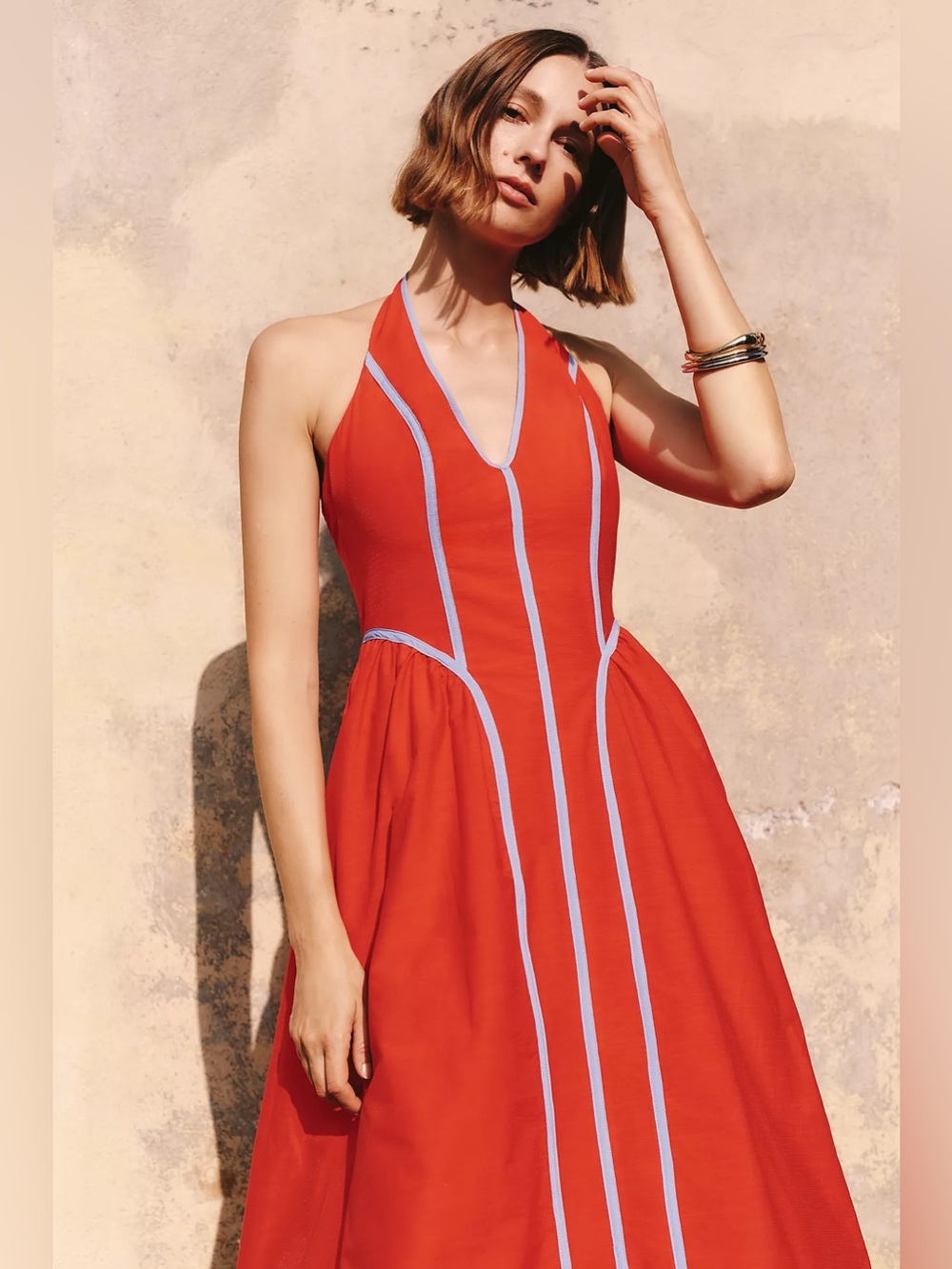 By Anthropologie Halter V-Neck Fit & Flare Midi Dress - Picture 3 of 7